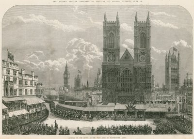 Kuningatar Victorian saapuminen Westminster Abbeyn länsiovelle tekijältä English School