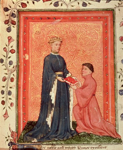 Arundel 38 f.37 Thomas Hoccleve esittelemässä kirjaansa "Regement of Princes" Walesin prinssille (myöhemmin Henry V) n. 1411-13 (vellum) tekijältä English School