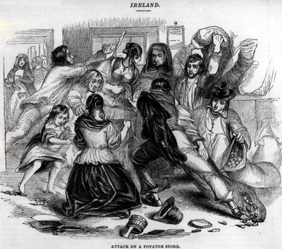 Hyökkäys perunakauppaan Irlannissa, n. 1845 tekijältä English School