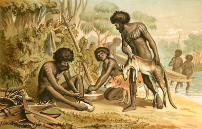 Australian aboriginaalit valmistelevat ateriaa tekijältä English School