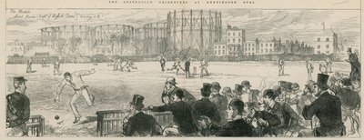 Australian krikettipelaajat Kennington Ovalissa: Lord Harris (englannin joukkueen kapteeni) pelasti 4 tekijältä English School