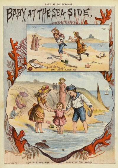 Vauva meren rannalla (chromolitho) tekijältä English School