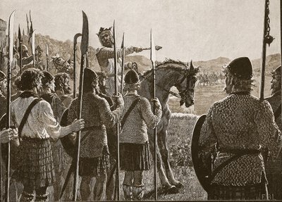 Bannockburn: Bruce arvioi joukkojaan ennen taistelua, kuvitus Cassells Illustrated History of Englandista (seepiakuva) tekijältä English School