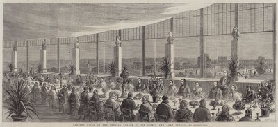 Sir Joseph ja Lady Paxton pitävät juhlat Crystal Palacessa (kaiverrus) tekijältä English School