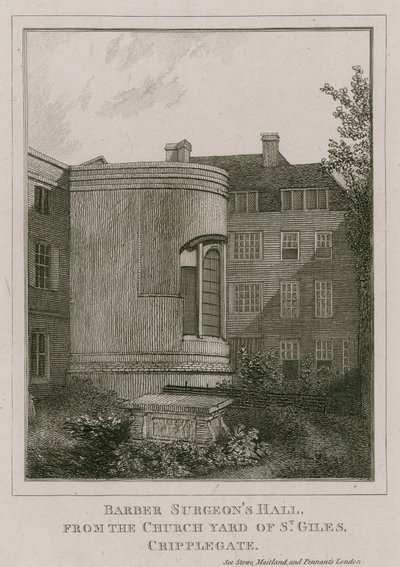 Barber Surgeons Hall, Monkwell Street, Lontoo, nähtynä St Gilesin kirkon pihalta, Cripplegate tekijältä English School