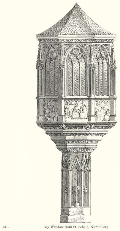 Erkkeri-ikkuna St Sebaldista, Nürnberg (kaiverrus) (kaiverrus) tekijältä English School