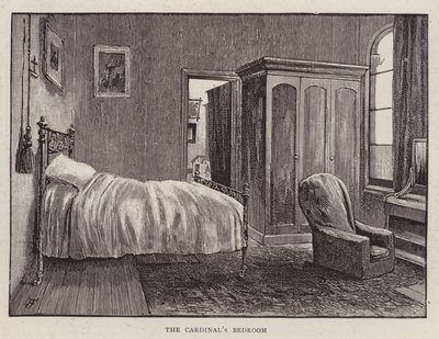Henry Edward Manningin, englantilaisen katolisen kardinaalin ja Westminsterin arkkipiispan makuuhuone (litho) tekijältä English School