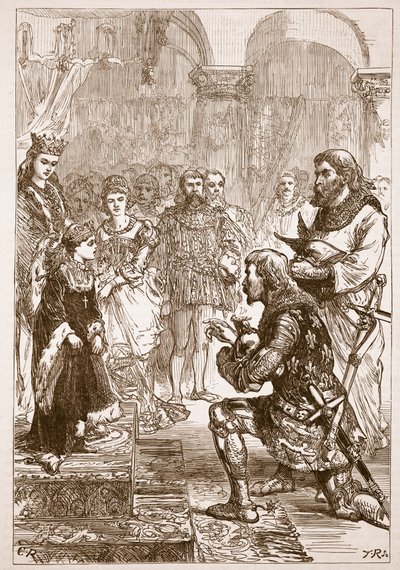 Prinsessa Isabellan kihlaus Richardille, kuvitus Cassells Illustrated History of Englandista (seepiakuva) tekijältä English School