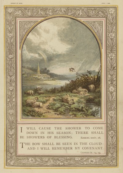 Raamattu, sateet ja sateenkaaret, Hesekiel, Genesis (chromolitho) tekijältä English School