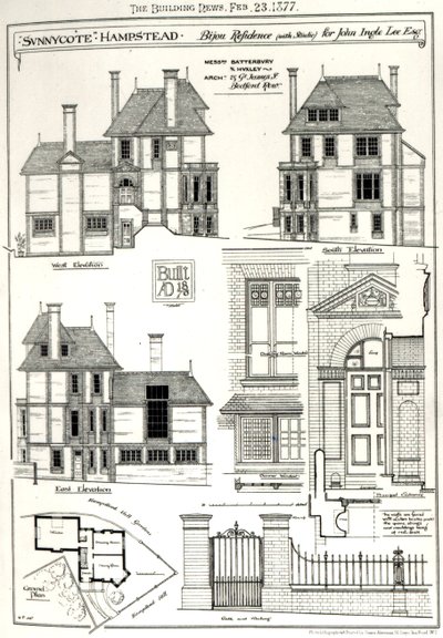 Bijou Residence Sunnycote, Hampstead, (studiolla) John Ingle Lee Esqille, The Building News, 23. helmikuuta 1877 News, 23. helmikuuta 1877 tekijältä English School