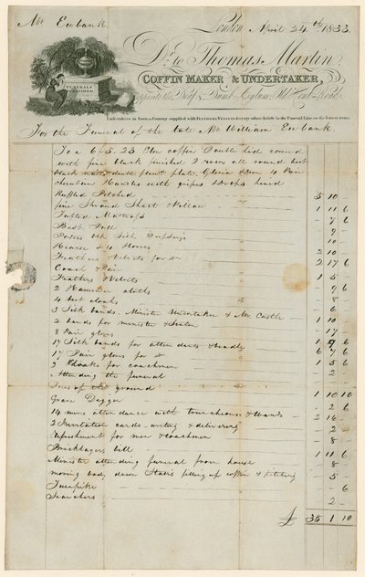 Bill Thomas Martinilta, Coffin Maker & Undertaker, liittyen herra William Eubankin hautajaisiin tekijältä English School