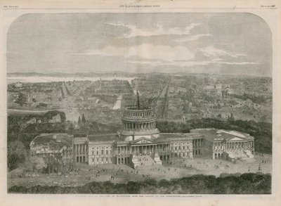 Lintuperspektiivinäkymä Washingtonin kaupunkiin, Capitol etualalla tekijältä English School