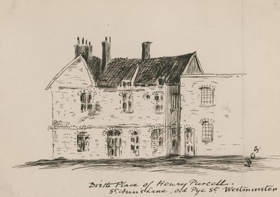 Henry Purcellin syntymäpaikka, St Anns Lane, Old Pye Street, Westminster (muste paperille) tekijältä English School