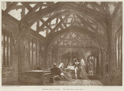 Bramhall Hall, Cheshire, ruokasali (litho) tekijältä English School