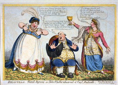 Bravurat, Rival Syrens tai John Bullin kapteeni Macheathin harjoitukset, pub. 1807 (käsinvärinen kaiverrus) tekijältä English School