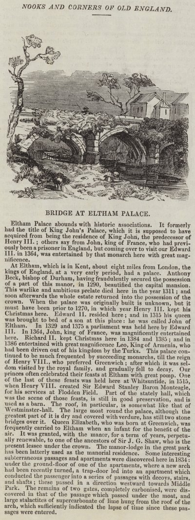 Silta Eltham Palacessa (kaiverrus) tekijältä English School