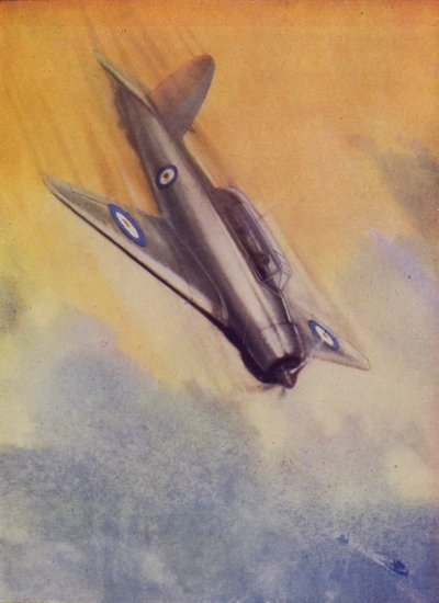 Brittiläinen Blackburn Skua Fleet Air Arm -sukelluspommikone (värilitho) tekijältä English School