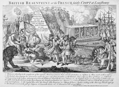 British Resentment tai ranskalainen Fairly Coopt Louisbourgissa, julkaistu 25. syyskuuta 1755 (katso myös 286310) tekijältä English School