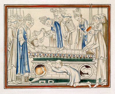 Edward Tunnittajan hautaus, kuvitus faksimilestä julkaisusta "The Life of St Edward the Confesor" tekijältä English School