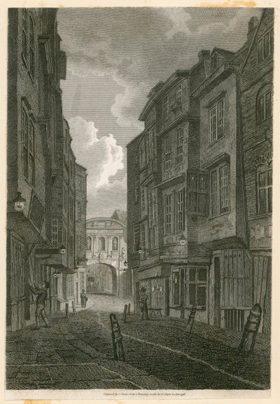 Butcher Row, katselee Temple Barista, Edward Dayesin piirustuksen perusteella, 9. kesäkuuta 1796 tekijältä English School