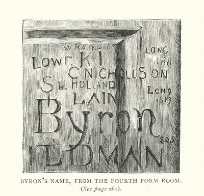 Byronin nimi, neljännen luokan huoneesta (kaiverrus) (kaiverrus) tekijältä English School