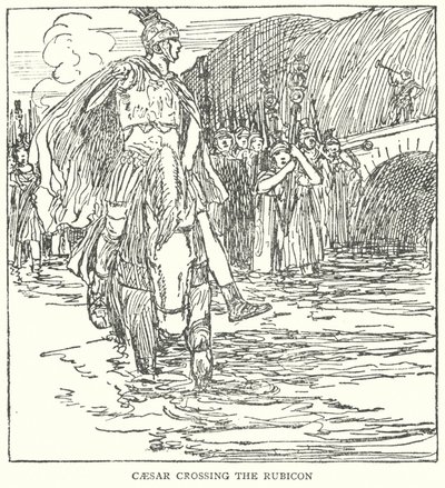 Caesar ylittää Rubiconin (litografia) tekijältä English School