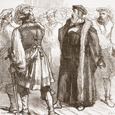 Calvin vihollistensa edessä neuvostossa, esimerkki James Aitken Wylien (1808-1890) Protestantismin historiasta, pub. 1878 tekijältä English School