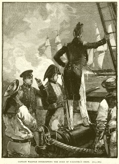 Kapteeni Walpole sieppaamassa Duke of Saldanhasin laivoja tekijältä English School