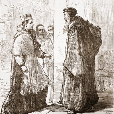 Kardinaali Sadoleto vierailee Calvinissa, kuvitus James Aitken Wylien (1808-1890) teoksesta The History of Protestantism, pub. 1878 tekijältä English School