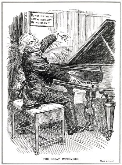 Sarjakuvalamppu LLoyd George suurena improvisoijana tai Improvisaatio-torien johtajana, kesäkuu 1920 tekijältä English School