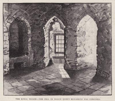 Lontoon Towerin selli, jossa tuleva kuningatar Elisabet I oli vangittuna vuonna 1554 puolisiskonsa Mary I:n (litho) hallituskaudella tekijältä English School