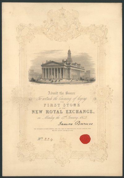 Uuden kuninkaallisen pörssin ensimmäisen kiven muurin seremonia Lontoossa 17. tammikuuta 1842 tekijältä English School