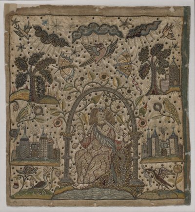 Hyväntekeväisyyttä kaaren alla, n. 1640 (silkki, metallilangat ja kiilot satiinilla) tekijältä English School