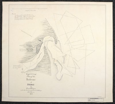 Englannin Itä-Intian komppanian merikartoittajien vuonna 1822 laatima Dubain kartta, jonka otsikkona on Debain takaveden trigonometrinen suunnitelma, laatinut luutnantti R. Cogan luutnantti J. M. Guyn johdolla, H. C. Marine. tekijältä English School