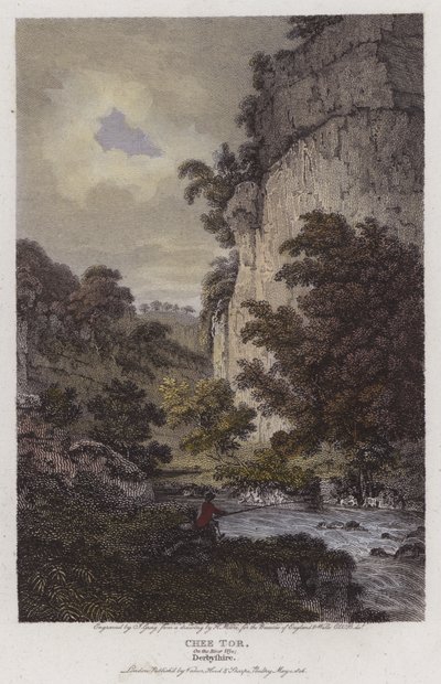 Chee Tor, Wye-joella, Derbyshire (värillinen kaiverrus) tekijältä English School