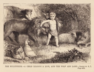 Kind führt einen Löwen und den Wolf und das Lamm (Gravur) von English School