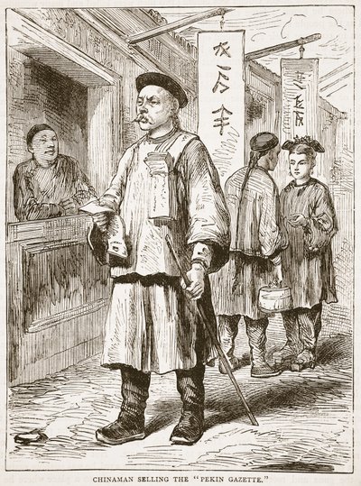 Kiinalainen myy Peking Gazettea, kuvitus Cassellin Englannin kuvitetusta historiasta tekijältä English School