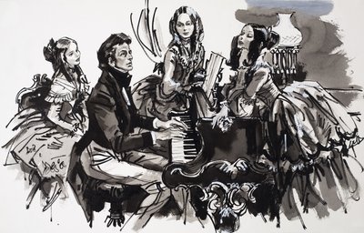 Chopin ja naispuolisia ihailijoita (guassi paperille) tekijältä English School