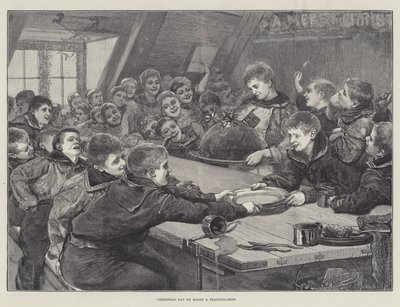 Joulupäivä koulutuslaivalla (kaiverrus) tekijältä English School