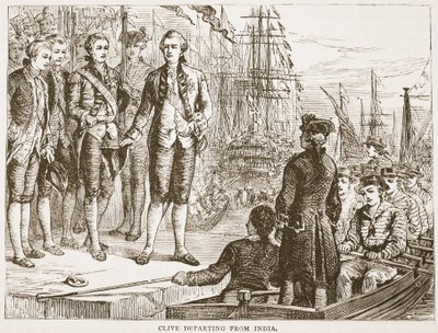 Clive lähtee Intiasta, kuvitus James Grantin pubista Cassells Illustrated History of India. 1879 tekijältä English School