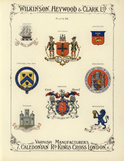 Brittiläisten kaupunkien vaakunat (chromolitho) tekijältä English School