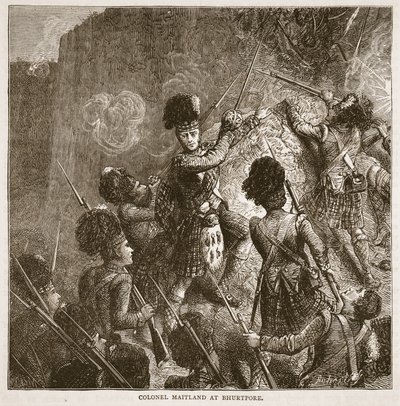 Eversti Maitland Bhurtporessa, kuvitus James Grantin Cassells Illustrated History of Indiasta, pubi. 1879 tekijältä English School