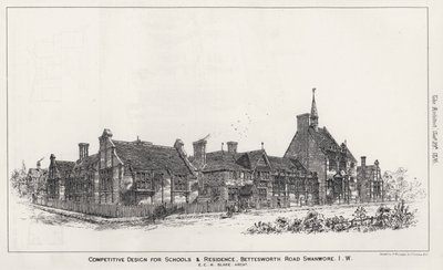 Kilpailukykyinen suunnittelu kouluille ja asuinalueille, Bettesworth Road, Swanwore, Isle of Wight (kaiverrus) tekijältä English School
