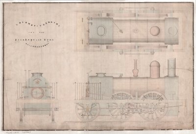 Rakennuspiirustus, 0-4-2 veturi ja R. ja W. Hawthorn and Co:n tarjous Stanhope and Tyne Railway Co:lle tekijältä English School