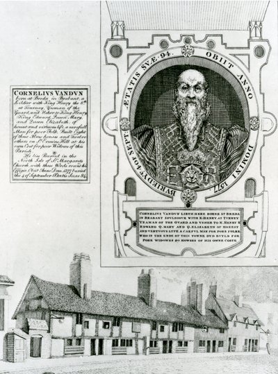 Cornelius Van Dun (1483-1577) muistomerkki ja almutalot, 1798 tekijältä English School