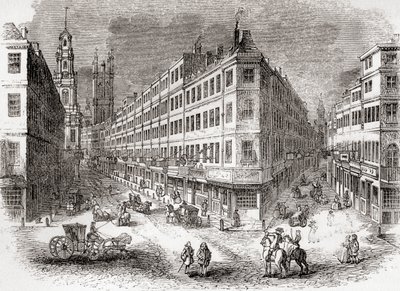 Cornhill, The Exchange ja Lombard Street, Lontoo, Englanti 1800-luvun puolivälissä, Vanhasta Englannista: Kuvamuseo, pubi. 1847 tekijältä English School