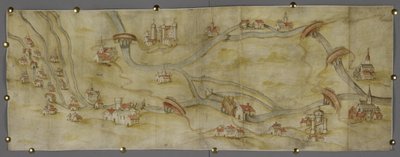 Puuvilla MS Augustus I i 65 Kartta Trent-joesta ja sen sivujoista Nottinghamin ja Newarkin välillä, n. 1540 (kynä ja muste vesivärillä paperilla) tekijältä English School