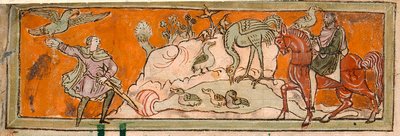 Cotton Tiberius B. V, Part 1, f.7v Caçant amb el falcó, Il·lustració per a l