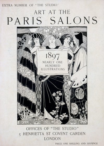 Pariisin salonkien taiteen kansi, The Studio -lehden lisänumero, 1897 (litho- ja kohopaino) tekijältä English School