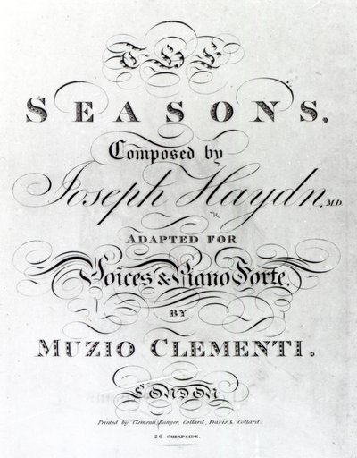Joseph Haydnin (1732-1809) "Seasons" -kappaleen partituurin kansi tekijältä English School